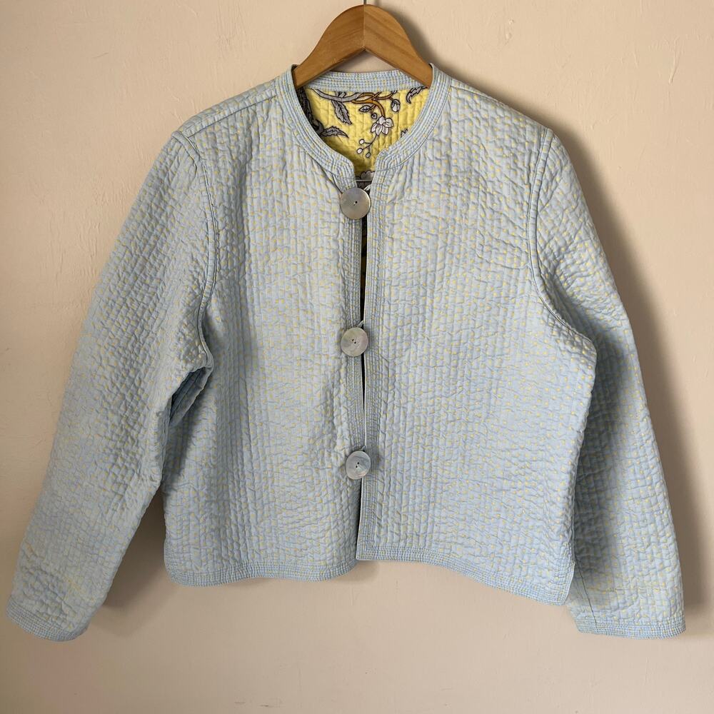 Vintage Meslin Button Down Reversible Jacket Light Blue Yellow Paisley Size S